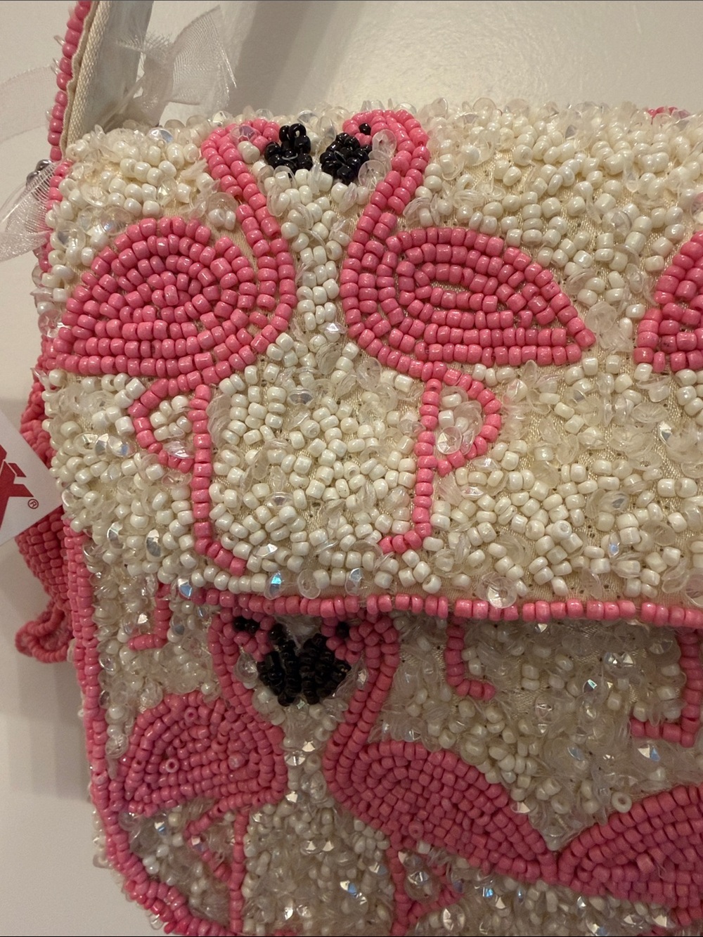 NWT-Viral Pink Beaded Flamingo Shoulder Bag with BLING!!!  It sparkly! - Picture 4 of 13